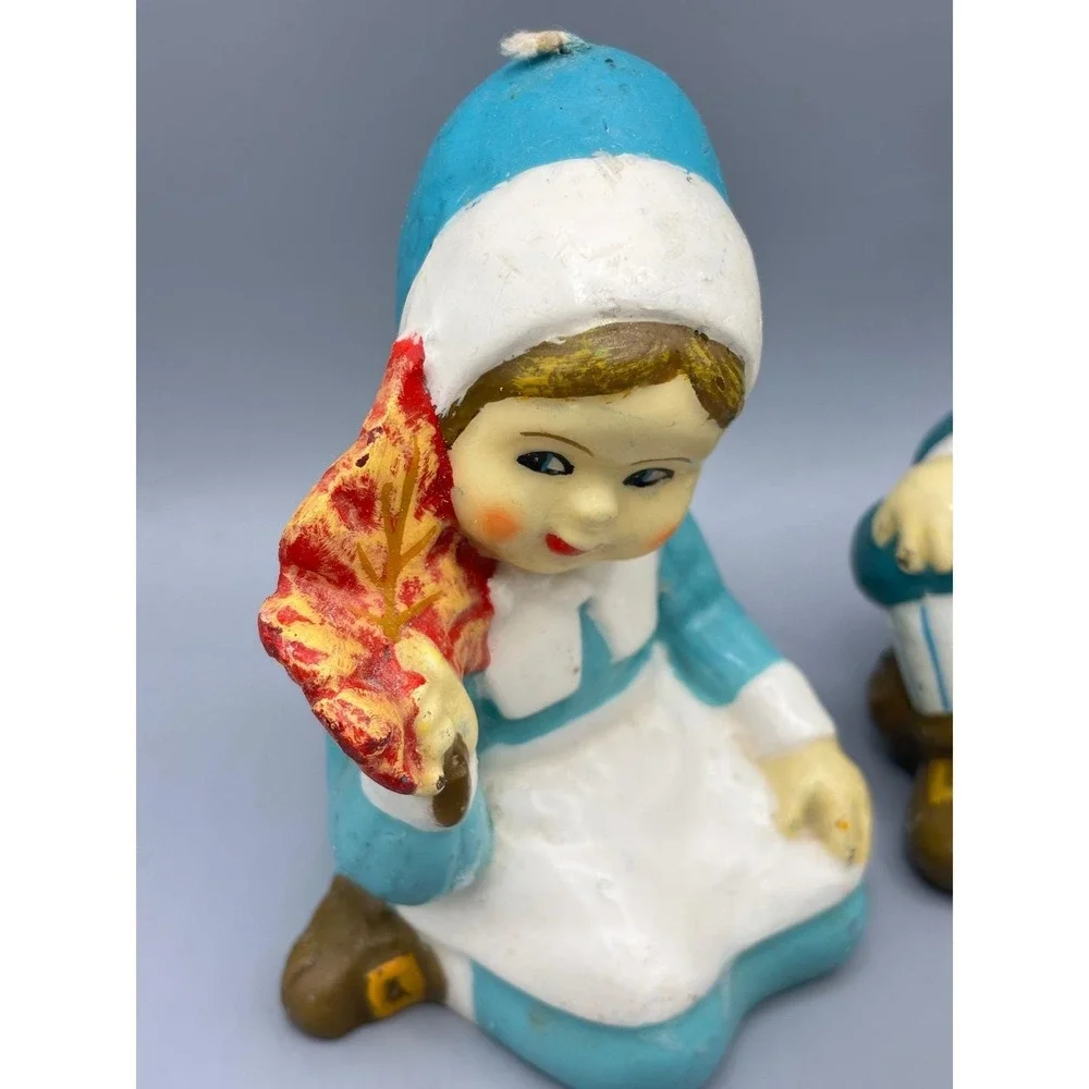 Vintage Pilgrim Boy Girl Candle Set Thanksgiving Autumn Fall Decor‎
